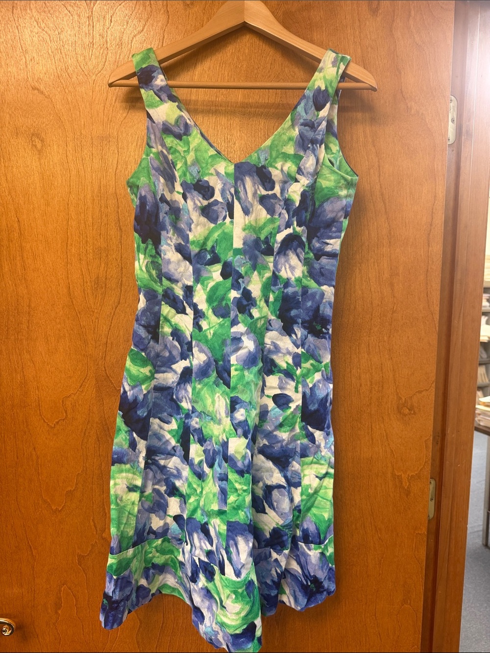 Lauren Ralph Lauren Blue & Green Painterly Floral Midi Dress